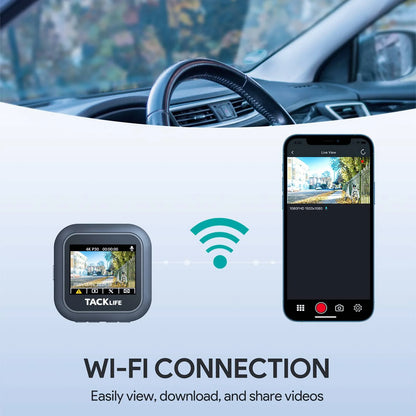 Tacklife 4K Car Dash Cam, Front Dashcam with Wifi & GPS, 2" IPS Screen, 170° Wide Angle, Loop and Emergency Recording, Parking Monitor, G-Sensor, WDR