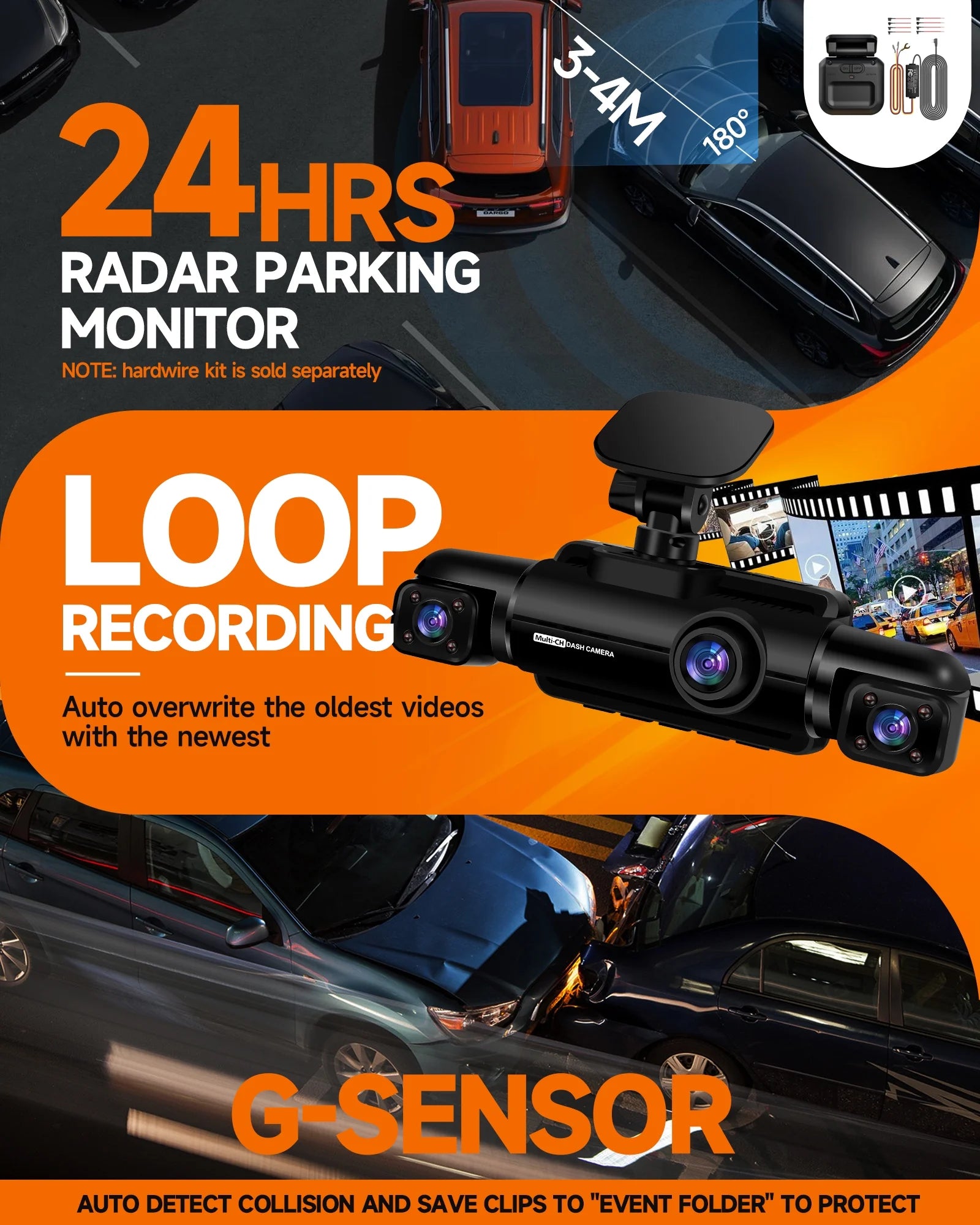 GPS Dash Cam Front and Rear Inside,4K/2K Dashcam with Wi-Fi&App Voice Control, 4 Channel FHD Dash Cam,360° Car Camera with 64GB Card, Loop Recording, Parking Mode,Night Vision