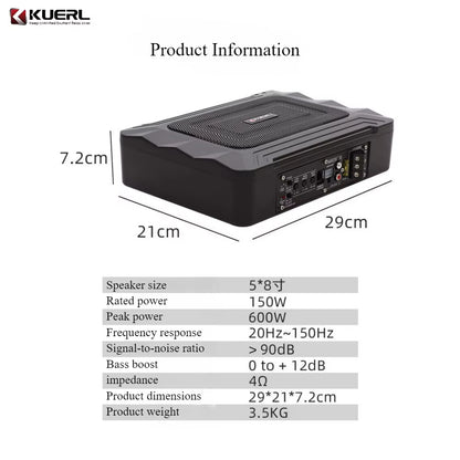 5X8 Inch Car Subwoofer Mini Car Audio Car Subwoofer with Amplifier Car Audio System Subwoofer Rms150W Subwoofer under the Seat