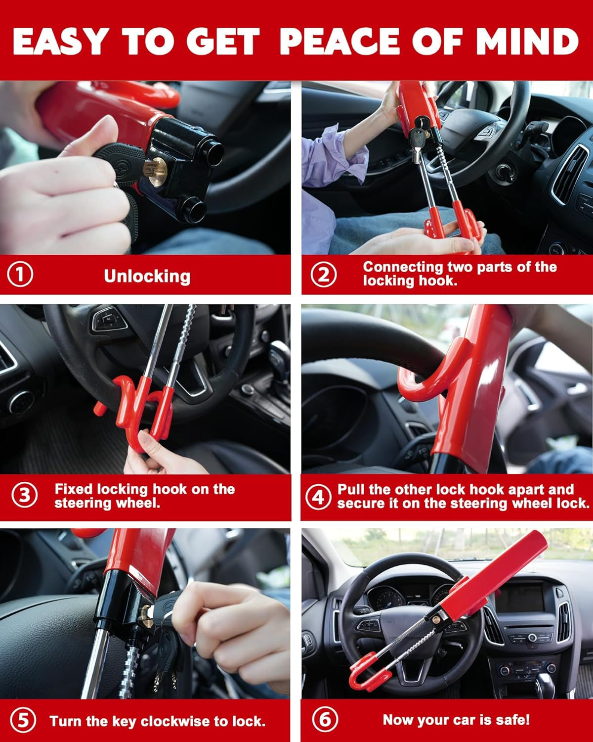 Steering Wheel Lock anti Theft Car Device Universal Theft Prevention Car Lock