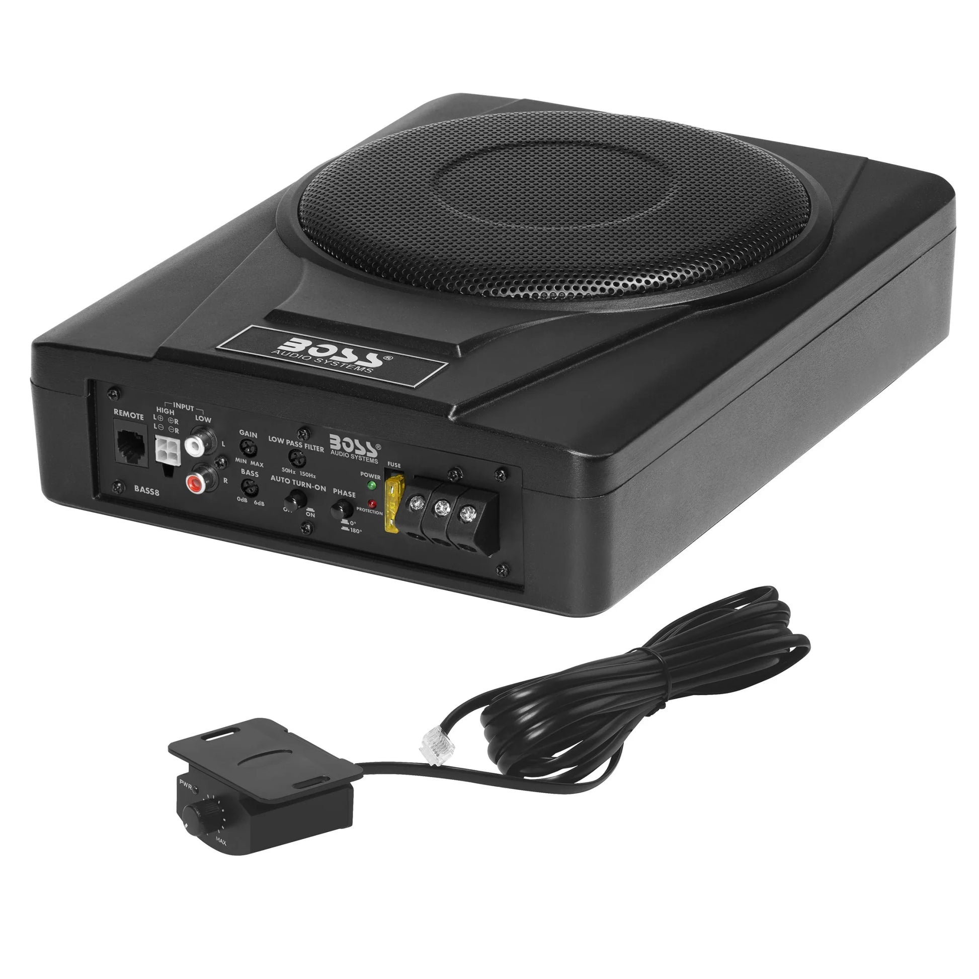 BASS8 8 Inch Powered under Seat Car Subwoofer – 800 Watts Max, Single 4 Ohm Voice Coil, Built-In Amp, Remote Subwoofer Control, Sold Individually