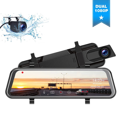 1080P Mirror Dash Cam for Car, 10" Full Touch Screen Dashcam Front and Rear, Night Vision, Parking Assist, Loop Recording, G-Sensor