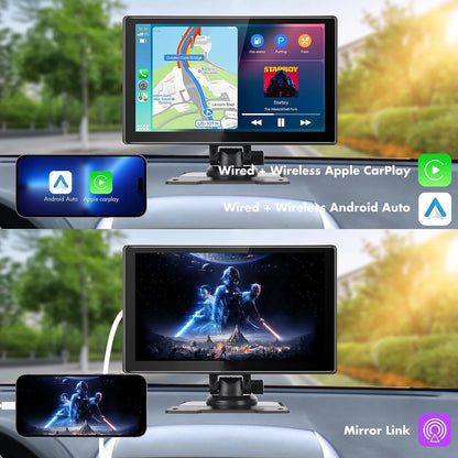 Portable Car Stereo, Wireless Apple Carplay&Android Auto, 9 Inch FHD Touchscreen Car Audio Receivers Bluetooth, Backup Camera, Voice Control, GPS Navi, Mirror Link, FM, AUX/USB/TF