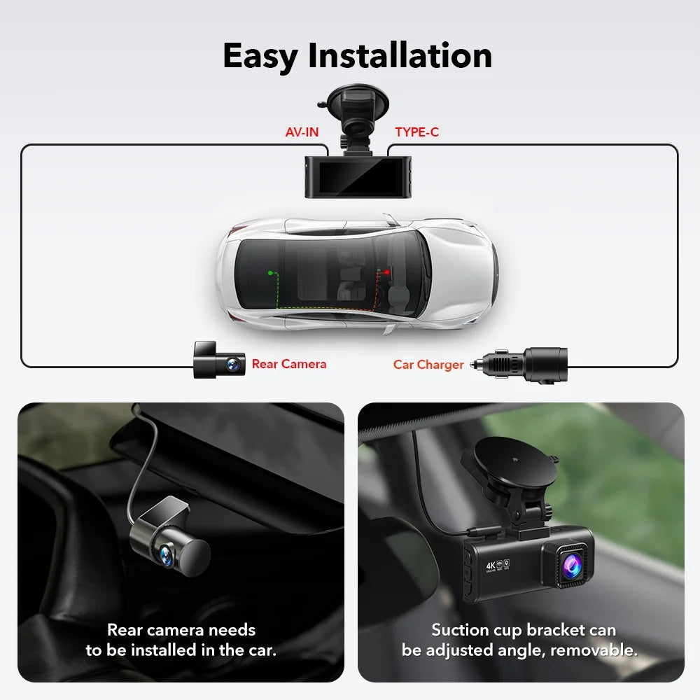 F7NP Dash Cam Front and Rear, 4K/2.5K Full HD Car Camera, 3.16” IPS Screen, Dash Cam for Cars Built-In Wi-Fi GPS, Night Vision, Loop Recording, Vehicle, Parking Mode, Free 32GB Card