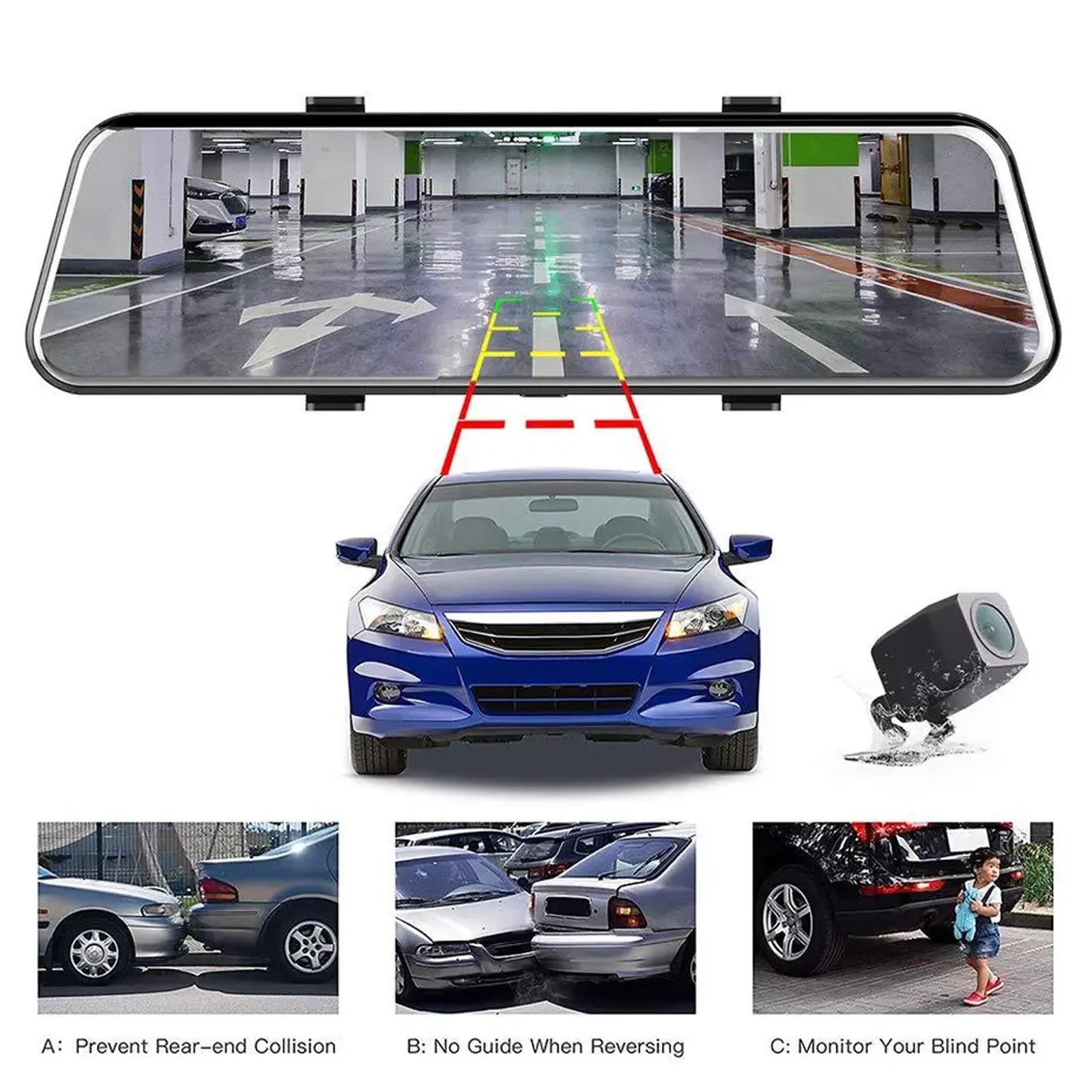 IFCOW 10" 1080P Mirror Dash Cam,Full Touch Screen Backup Camera Front and Rear View Parking Monitor with Super Night Vision, Motion Detection, Loop Recording 24H Parking Mode,Easy to Install