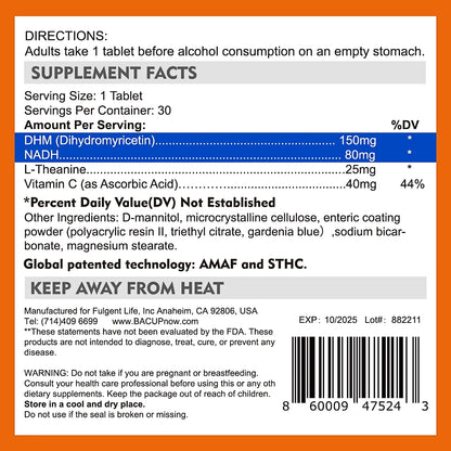 Scientific NADH for a Better Tomorrow, the Best Sober Way (30 Servings/Bottle)