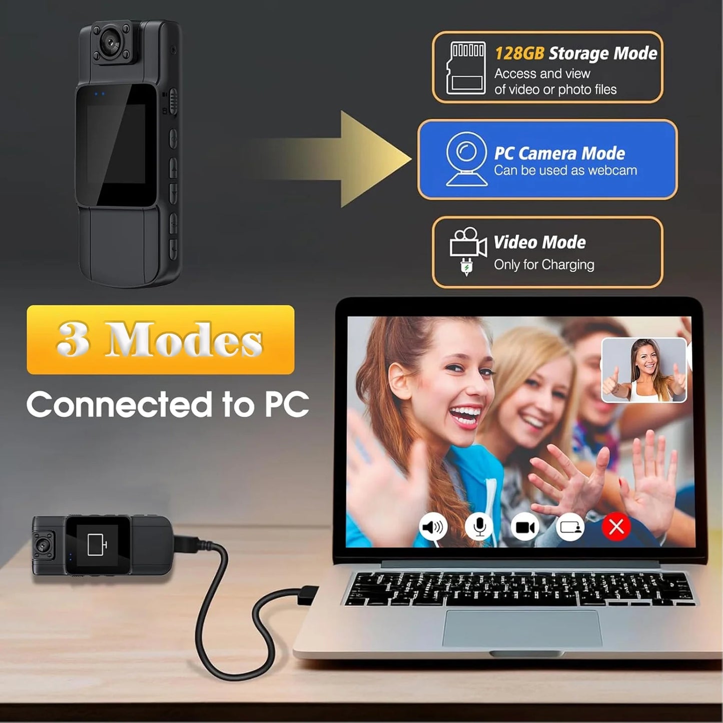 128GB 180° Rotate Mini Body Camera - 1080P Wearable Camcorder with Night Vision - Long Battery Life Audio Video Camera for Daily Records