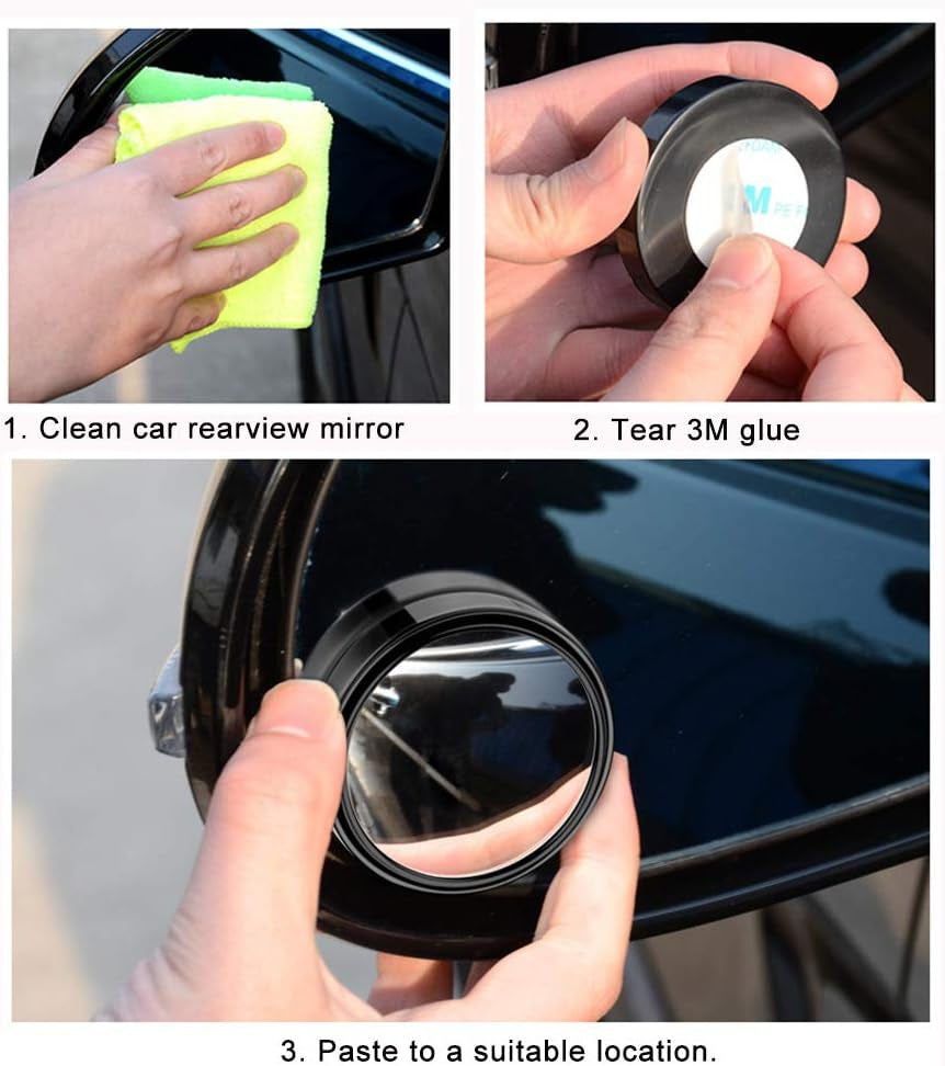 2PCS Small Blind Spot Mirror,2" round HD Glass Convex Rear View Mirror,Strong Adhesive Mirror for Car, Van, SUV and Trucks (2"(50Mm), Black Frame)