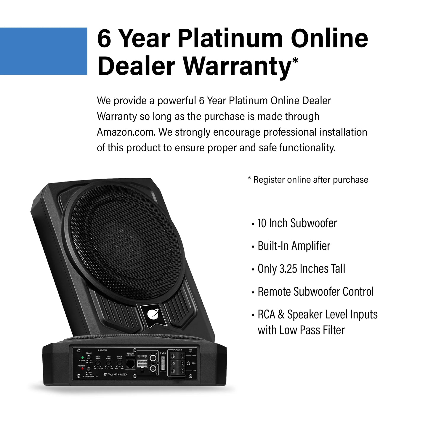 P10AW 10 Inch 1000 Watt under Seat Powered Car Subwoofer