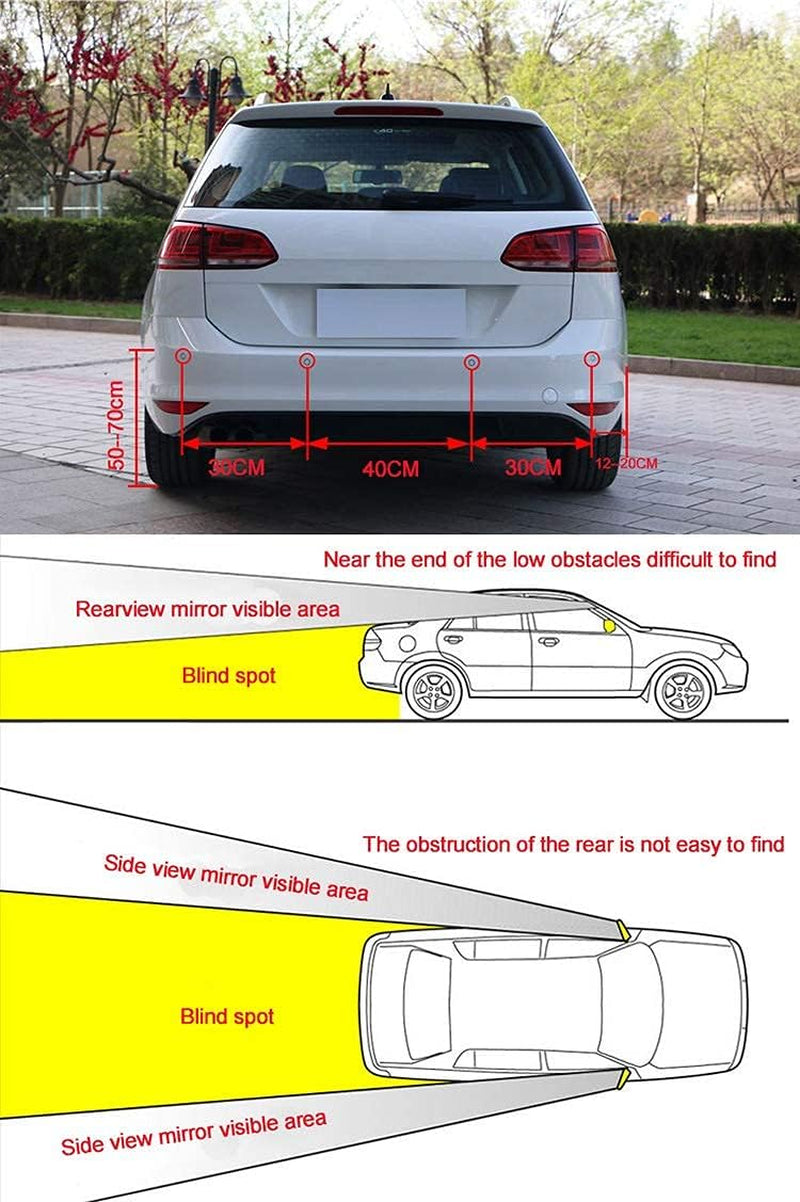 Car Front and Rear Reversing Radar Kit, Led Buzzer Alarm 8 Sensor Front and Rear Parking Sensor Prompt
