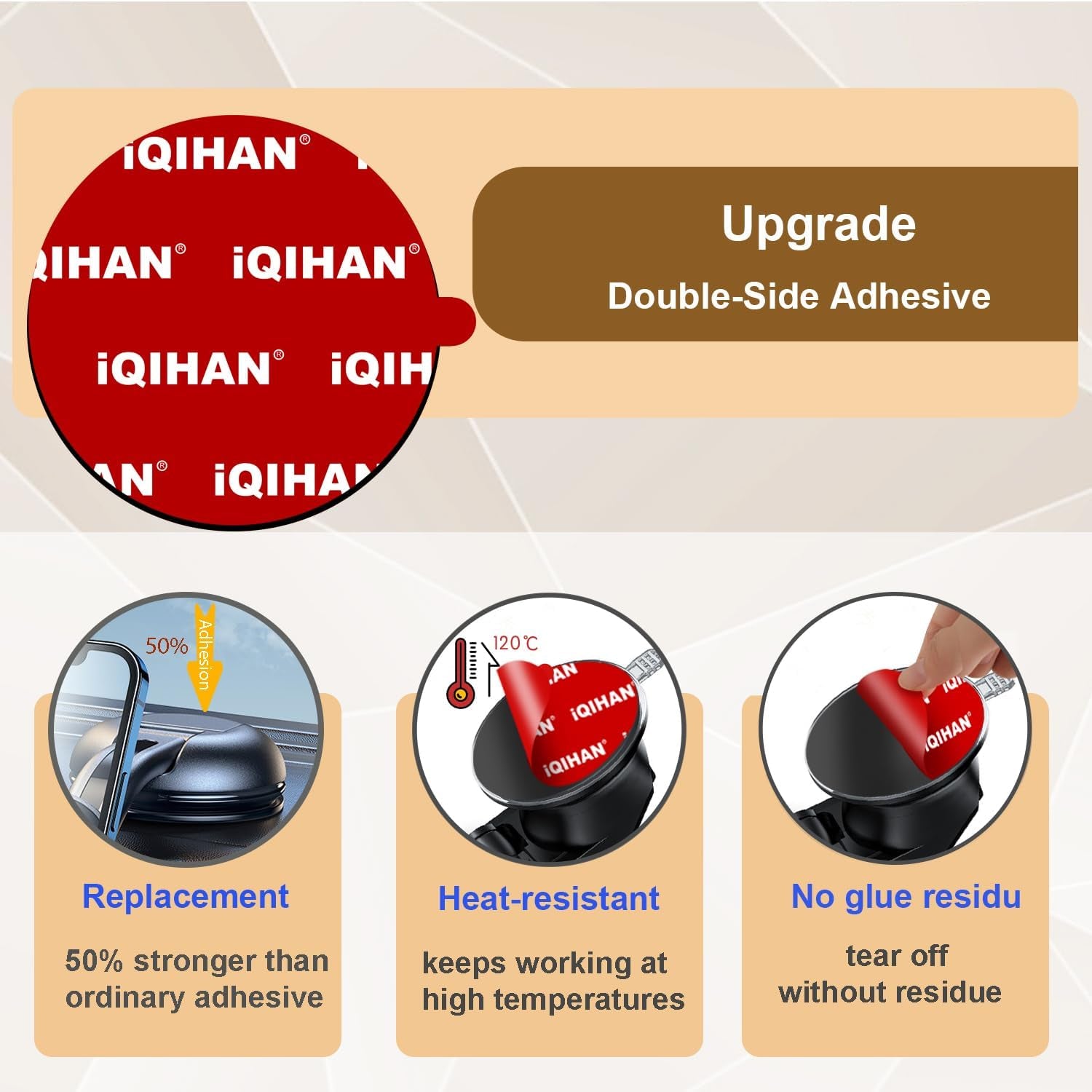 Extra Strong Adhesive Sticker Pads for Car Phone Mounts - 6Pcs Double-Sided Very High Bond Circle Tape, 80Mm (3.15") round Sticky Replacement for Suction Cup Itmes Car Dashboard Dash Camera GPS