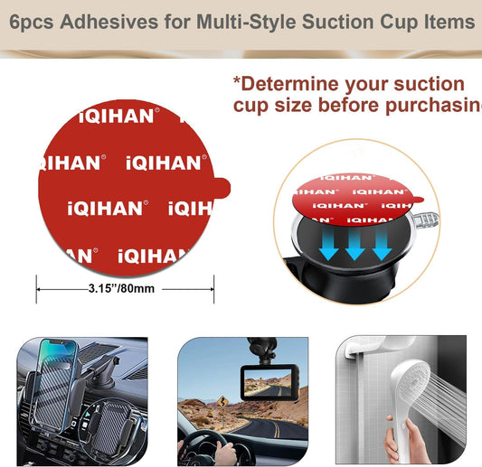 Extra Strong Adhesive Sticker Pads for Car Phone Mounts - 6Pcs Double-Sided Very High Bond Circle Tape, 80Mm (3.15") round Sticky Replacement for Suction Cup Itmes Car Dashboard Dash Camera GPS