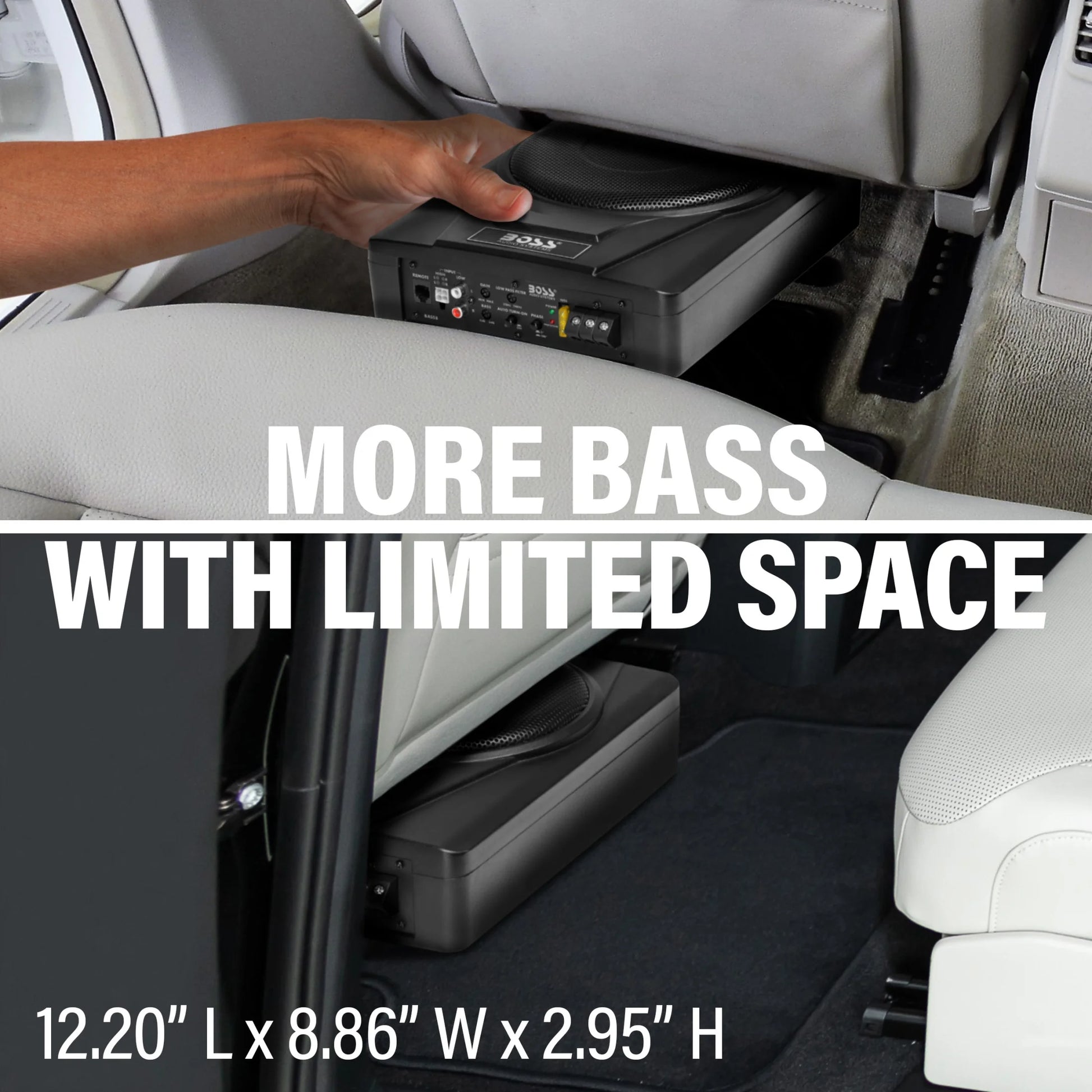 BASS8 8 Inch Powered under Seat Car Subwoofer – 800 Watts Max, Single 4 Ohm Voice Coil, Built-In Amp, Remote Subwoofer Control, Sold Individually