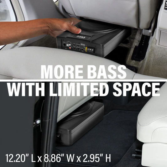 BASS8 8 Inch Powered under Seat Car Subwoofer – 800 Watts Max, Single 4 Ohm Voice Coil, Built-In Amp, Remote Subwoofer Control, Sold Individually