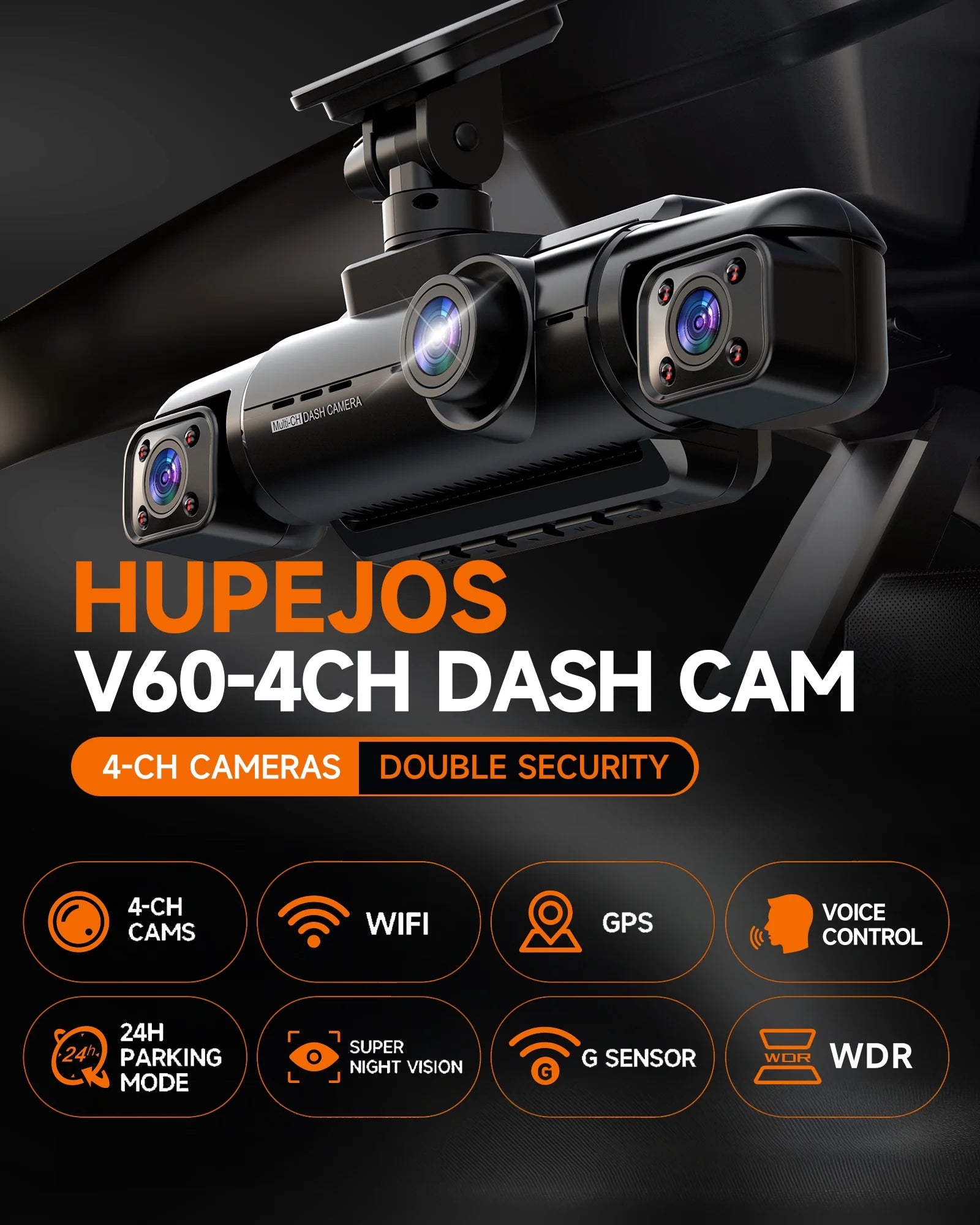 GPS Dash Cam Front and Rear Inside,4K/2K Dashcam with Wi-Fi&App Voice Control, 4 Channel FHD Dash Cam,360° Car Camera with 64GB Card, Loop Recording, Parking Mode,Night Vision