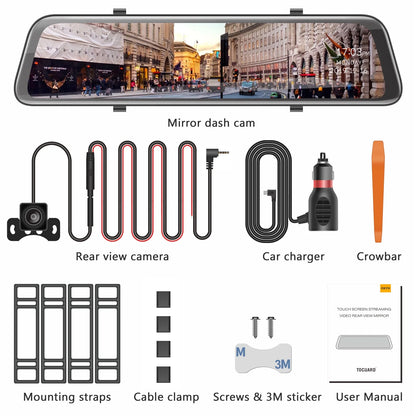 2.5K Mirror Dash Cam for Car, Dual Dash Camera Front and Rear 10" Full Touch Screen, Rear View Mirror Camera, 1080P Waterproof Backup Camera, Parking Assist, Loop Recording, G-Sensor