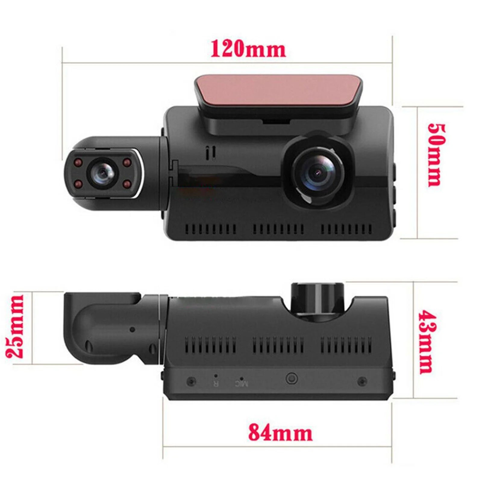 Universal 3'' LCD Car DVR 1080P HD Dash Cam Dual Lens Recorder Wide Angle Camera with Night Vision, G-Sensor, Crash Detection, Parking Monitor