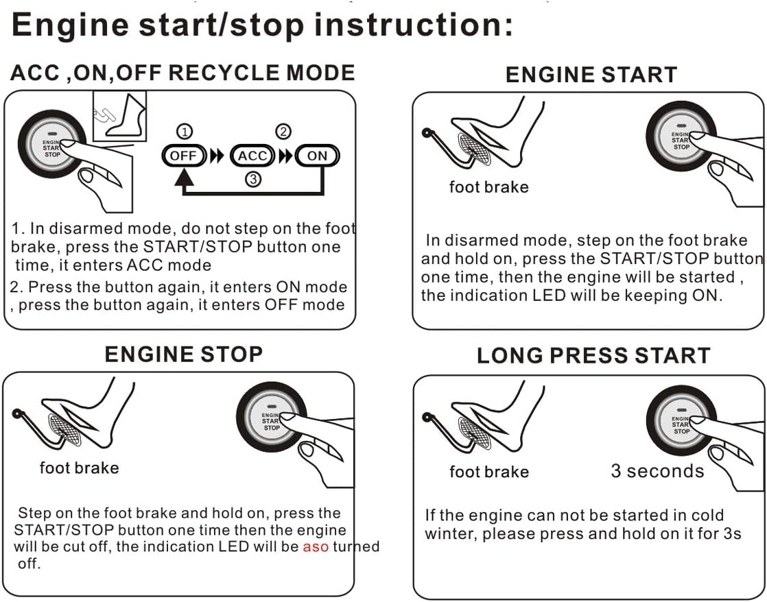 Car RFID Push to Start Ignition Kit, Keyless Go Engine Start Stop Button System with Leather Key, Anti-Thief Double Layer Start Protection for Most DC12V Cars