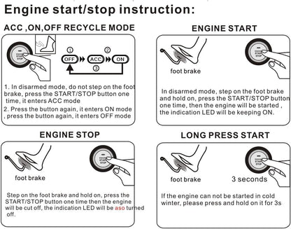 Car RFID Push to Start Ignition Kit, Keyless Go Engine Start Stop Button System with Leather Key, Anti-Thief Double Layer Start Protection for Most DC12V Cars