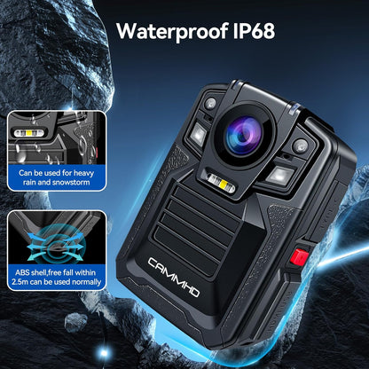 V8-1TB 4K Body Camera with Audio and Video Recording, 2160P Body Cam Two Battery 4400Mah Work 14H, H.265 Video Recorder, IP68 Waterproof, Night Vision Police Body Camera with Charging Dock