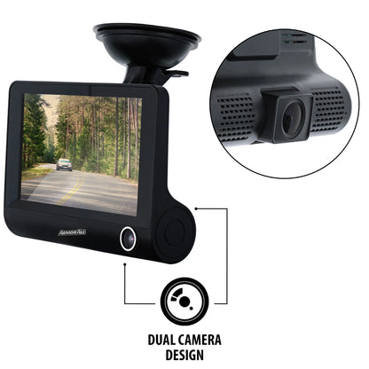 New  Universal 4 Inch LCD 1080P HD Dual-Lens Dash Camera, G-Sensor Detects Motion and Accidents, Two Cameras, Micro-Sd Card Slot
