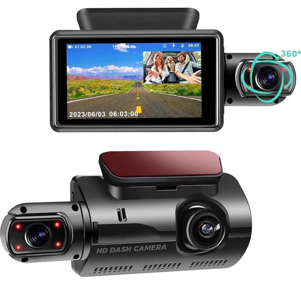 Universal 3'' LCD Car DVR 1080P HD Dash Cam Dual Lens Recorder Wide Angle Camera with Night Vision, G-Sensor, Crash Detection, Parking Monitor