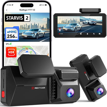 F77 4K+4K Front and Rear Dash Cam with HDR, Dual STARVIS 2 IMX678 Sensor, Voice Control Dash Camera for Cars with 128GB Emmc Storage, 5.8Ghz Wifi, 4'' Touch Screen, 24H Parking Mode
