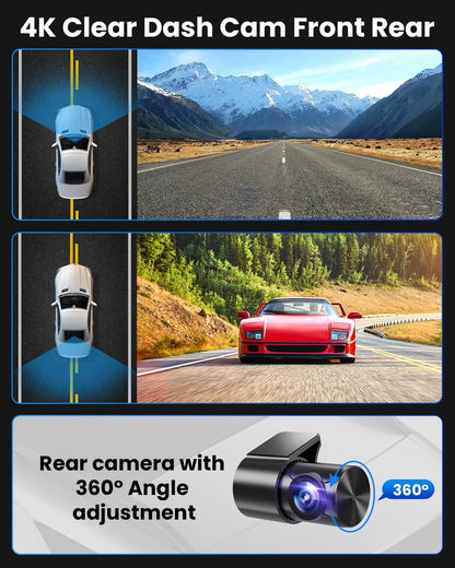 Dash Cam Front Rear 4K/1080P, Full HD Dash Cam with APP Control,Cars Build in Wifi, 3.94‘’IPS Screen Dash Camera with 32GB SD Card, G-Sensor, WDR, 24Hr Parking Mote, Loop Recording