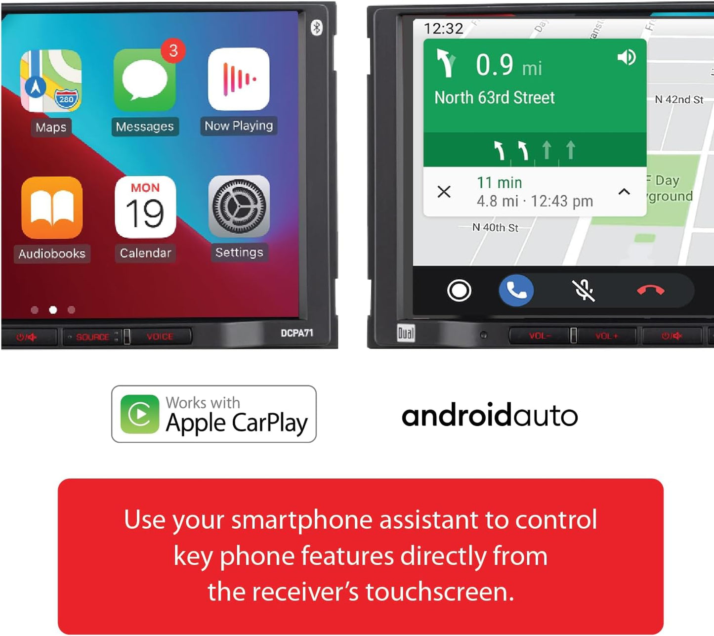 DCPA71 7-Inch Certified Apple Carplay Android Auto | Double DIN Touchscreen Car Stereo Radio | Bluetooth Hands Free Calling & Music Streaming | Backup Camera Input