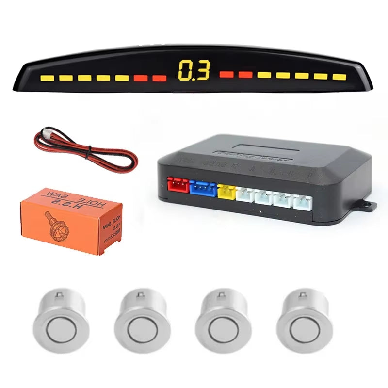 Car Reverse Radar Kit Vehicle Parking Sensor System with 4 Parking Sensors Backup Radar with LED Distance Display Beep Alarm