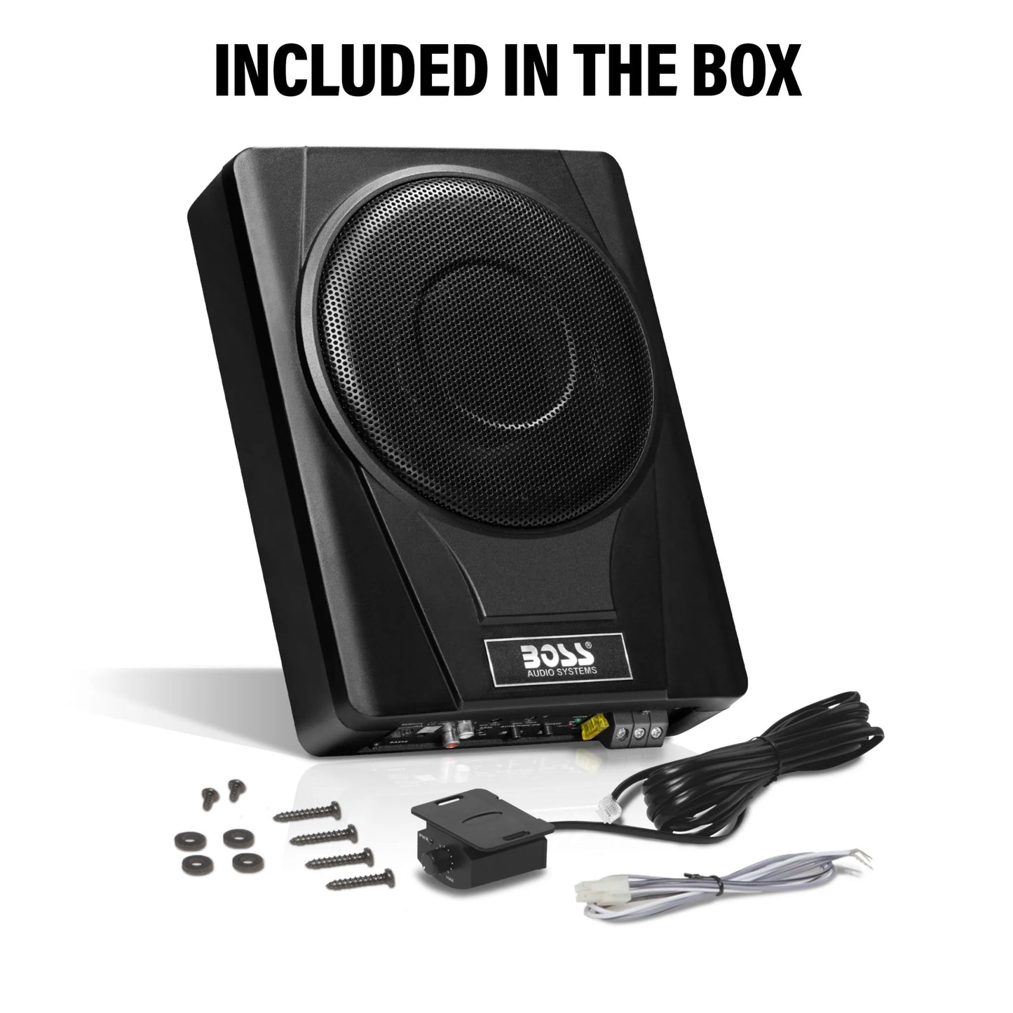 BASS8 8 Inch Powered under Seat Car Subwoofer – 800 Watts Max, Single 4 Ohm Voice Coil, Built-In Amp, Remote Subwoofer Control, Sold Individually