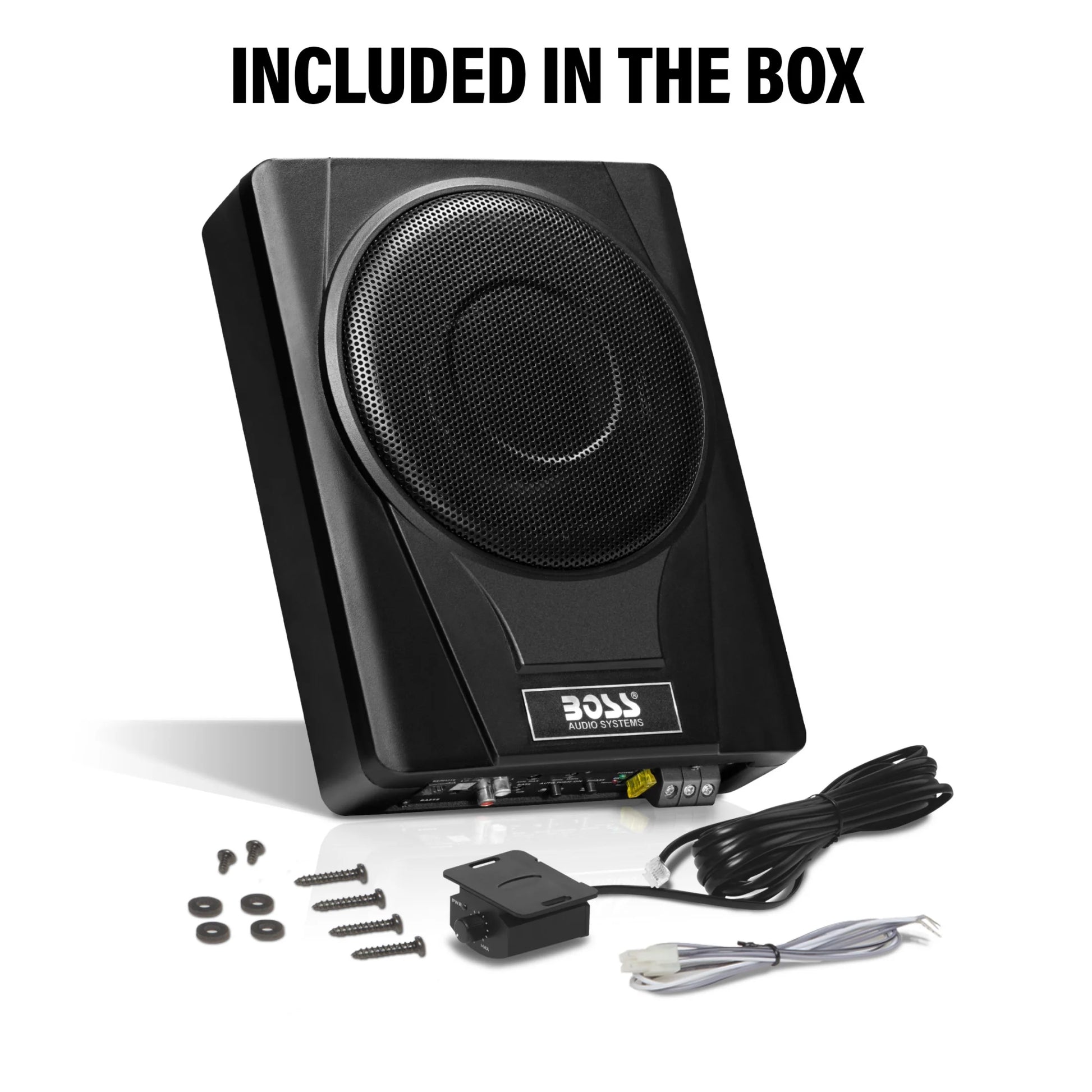 BASS8 8 Inch Powered under Seat Car Subwoofer – 800 Watts Max, Single 4 Ohm Voice Coil, Built-In Amp, Remote Subwoofer Control, Sold Individually