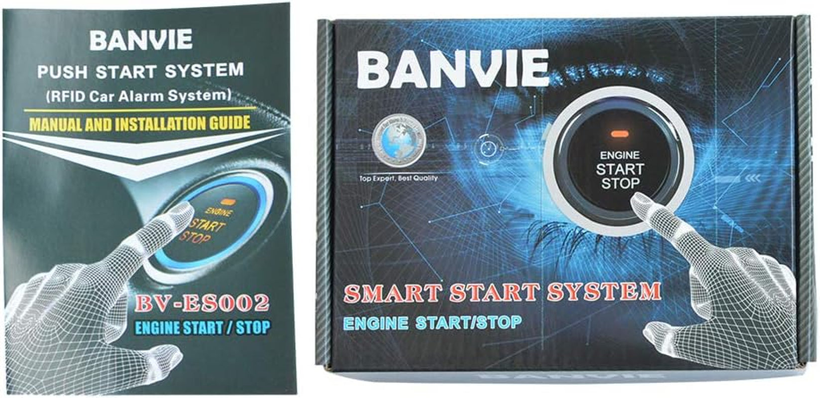 Car RFID Push to Start Ignition Kit, Keyless Go Engine Start Stop Button System with Leather Key, Anti-Thief Double Layer Start Protection for Most DC12V Cars