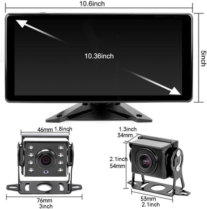 Car Backup Cameras System with 4K 10.36" Touch Screen Quad Display Monitor & 4Pcs 1080P Backup AHD Cameras, MP5 Player, Vehicle DVR Recorder for Rv/Truck/Bus/Trailer/Camper/Van