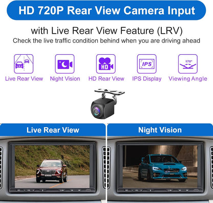 Double Din Car Stereo Radio Wireless Carplay & Wireless Android Auto, 7In Touchscreen Car Audio Receiver with Bluetooth,Rearview Camera,Am/Fm, GPS Navigation,Mirror Link,Subwoofer,Usb/Aux/Swc