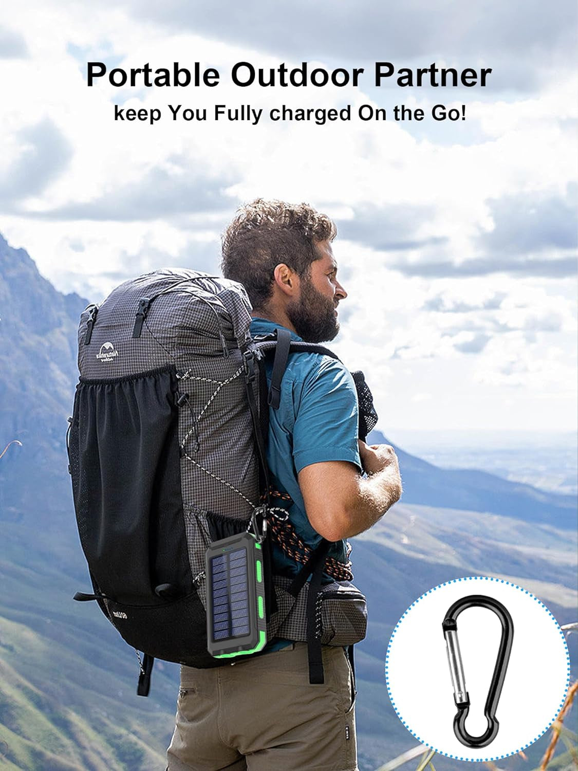 Solar Charger Power Bank - Portable Solar Phone Charger with LED Flashlight, IP65 Waterproof External Battery Pack Perfect for Outdoor Activities (Green)