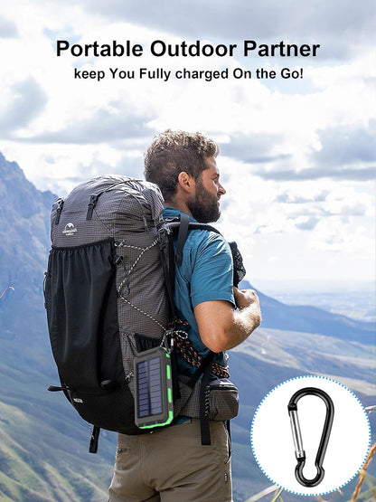 Solar Charger Power Bank - Portable Solar Phone Charger with LED Flashlight, IP65 Waterproof External Battery Pack Perfect for Outdoor Activities (Green)