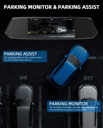 1080P Dual Lens Mirror Dash Cam 7 Inch IPS Touch Screen, Front Car Driving Recorder Camera and Rear View Waterproof Backup Camera 170°Wide Angle with G-Sensor
