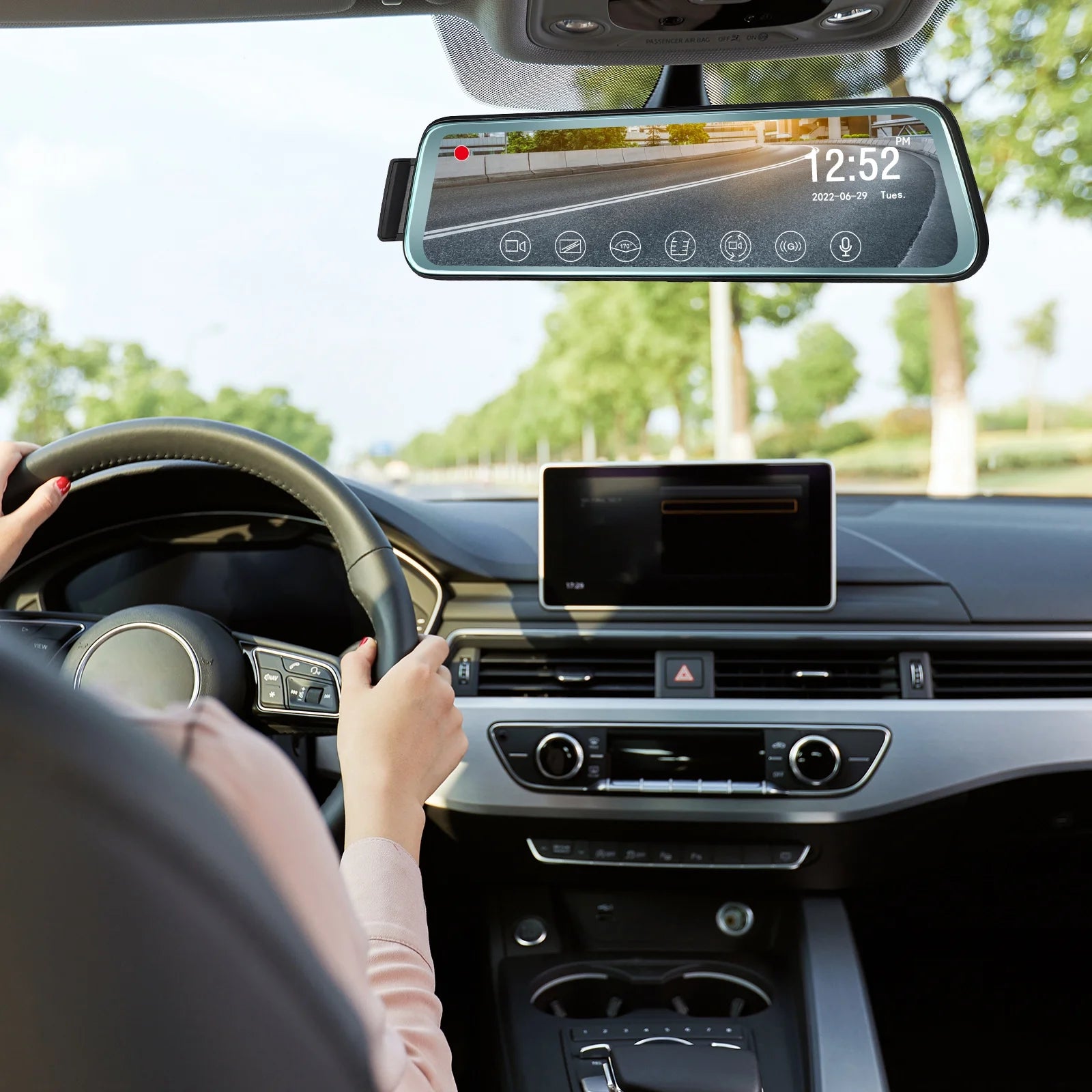 10 Inch Touch Screen Car Camera 10" Rearview Mirror FHD 1080P Dash DVR Cam Backup Camera Night Vision Front and Rear Dual Lens Video Recorder Reversing