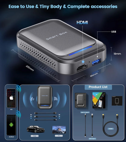 Wireless Carplay Adapter, Android Auto Adapter for Car with Google Play/Netflix/Youtube/Google Map, Grey