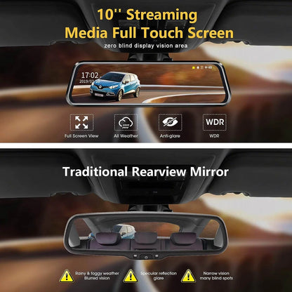 IFCOW 10" 1080P Mirror Dash Cam,Full Touch Screen Backup Camera Front and Rear View Parking Monitor with Super Night Vision, Motion Detection, Loop Recording 24H Parking Mode,Easy to Install