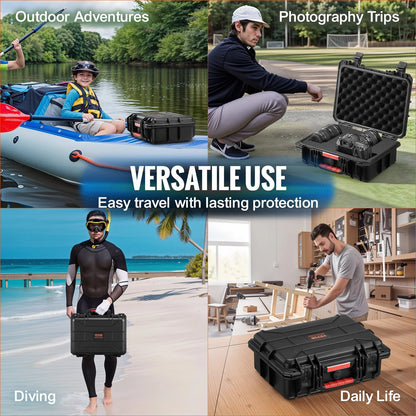 VEVOR 0.56 Cu.Ft Weatherproof Hard Case with Handle Clips Padlock Holes PU Foam Protect Pistol, Microphone, and Camera Equipment