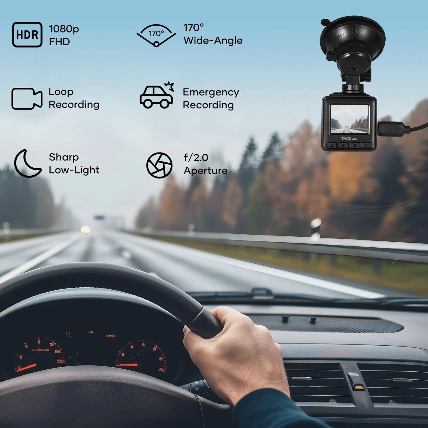 Car Dash Cam, 1080P Full HD Dash Camera, 1.5" LCD Screen, 170° Wide Angle, Emergency and Loop Recording, Parking Monitor, Night Vision,G-Sensor, WDR