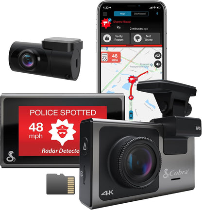 Smart Dash Cam with Interior Cam (SC 201) - Full HD 1080P Resolution, Built-In Wifi & GPS, Live Police Alerts, Incident Reports, Emergency Mayday, Drive Smarter App, 16GB SD Card Incl.