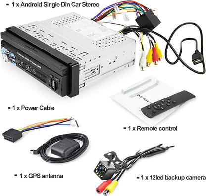 [2G+32G] Android Single Din Car Stereo with Backup Camera 7 Inch Touch Screen Flip Out Retractable Bluetooth Car Radio