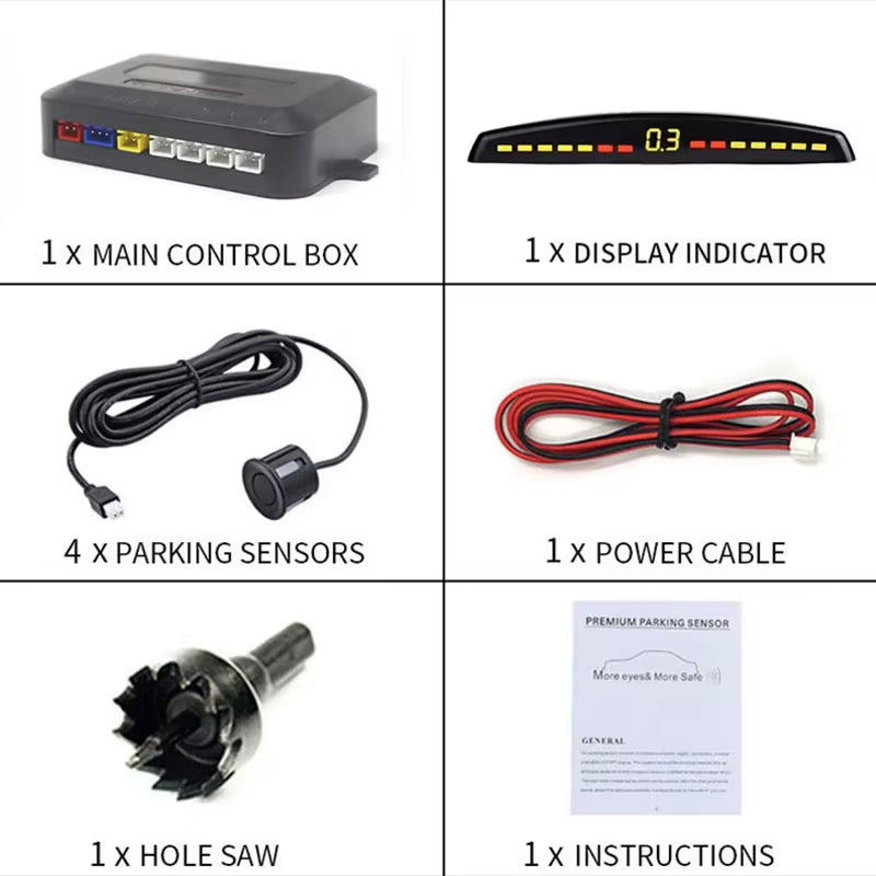 Car Reverse Radar Kit Vehicle Parking Sensor System with 4 Parking Sensors Backup Radar with LED Distance Display Beep Alarm