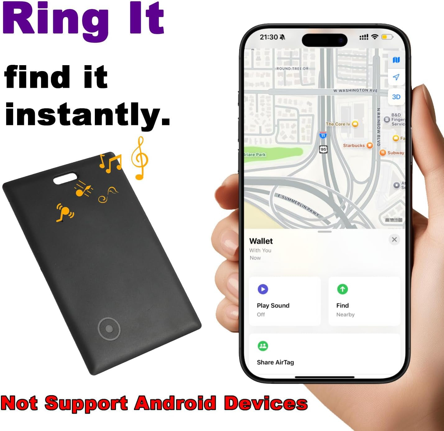 Slim Wallet Tracker Card with Find My Network - Works like Airtag, Locate Your Wallet Easily