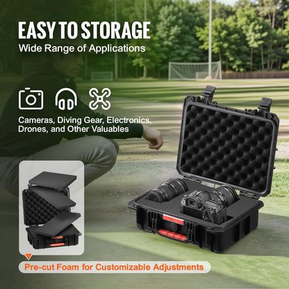 VEVOR 0.56 Cu.Ft Weatherproof Hard Case with Handle Clips Padlock Holes PU Foam Protect Pistol, Microphone, and Camera Equipment