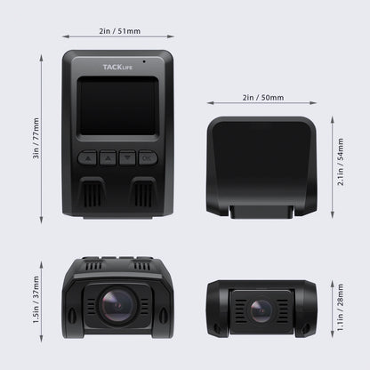 Tacklife Dash Cam Front and Rear, 1080P Full HD Dash Camera with Night Vision, GPS, Emergency Recording, 24H Parking Monitor, 1.5" Mini LCD Screen, 170° Wide Angle, WDR, G-Sensor