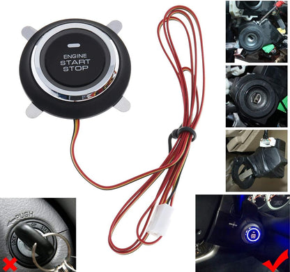 Car RFID Push to Start Ignition Kit, Keyless Go Engine Start Stop Button System with Leather Key, Anti-Thief Double Layer Start Protection for Most DC12V Cars